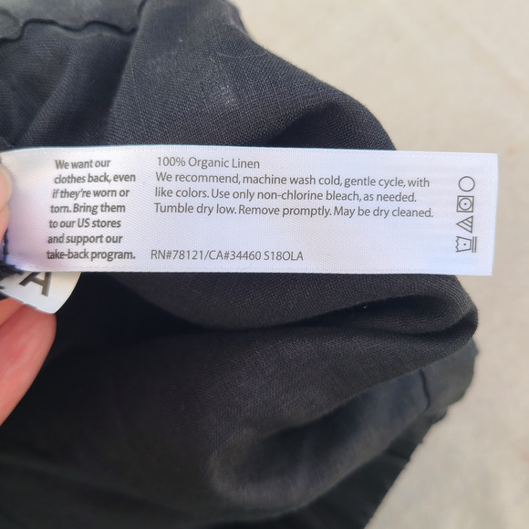 Eileen Fisher Organic Linen Black Midi Faux Wrap Skirt Stretch Waist Tie Size M - Picture 7 of 9